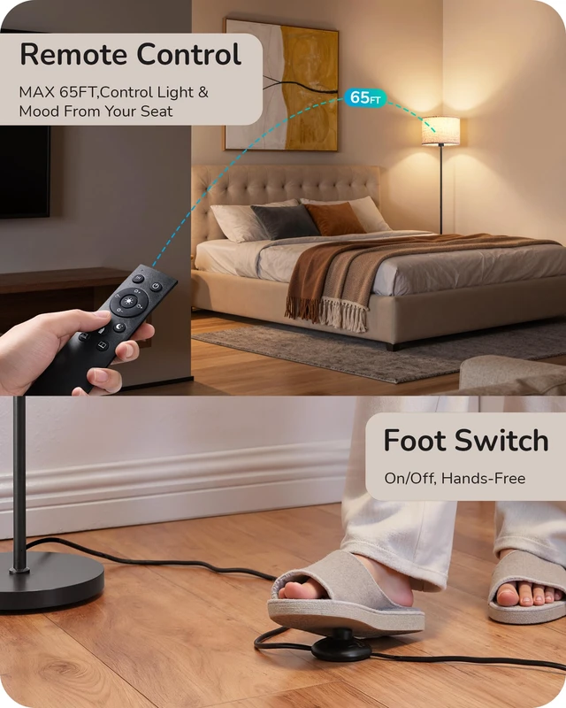 Alt view image 5 of 7 - 2 Lampshades Modern Floor Lamps for Living Room Pink 63.7", Remote Control, Foot Switch, 2700-6000K Dimmable, 9W Bulb Included, Minimalist Standing Lamp for Bedroom, Office