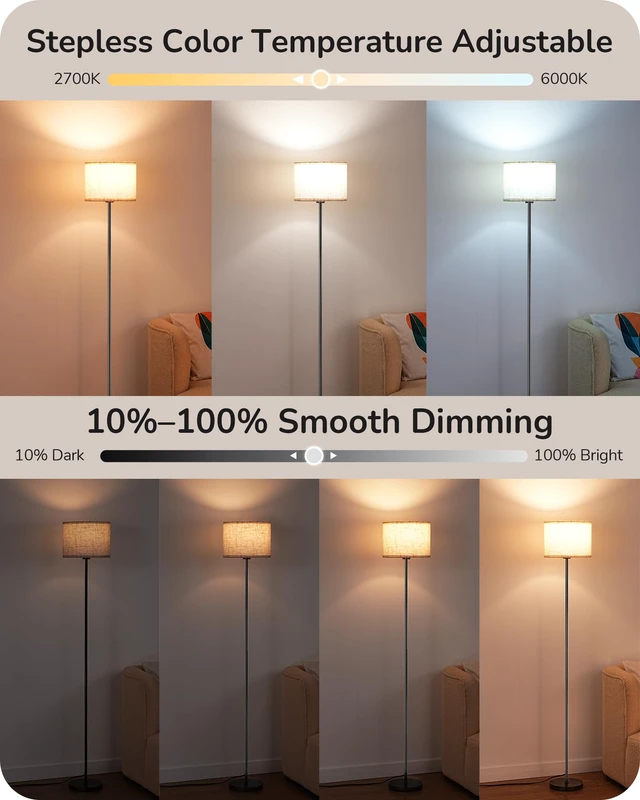 Alt view image 3 of 7 - 2 Lampshades Modern Floor Lamps for Living Room Pink 63.7", Remote Control, Foot Switch, 2700-6000K Dimmable, 9W Bulb Included, Minimalist Standing Lamp for Bedroom, Office