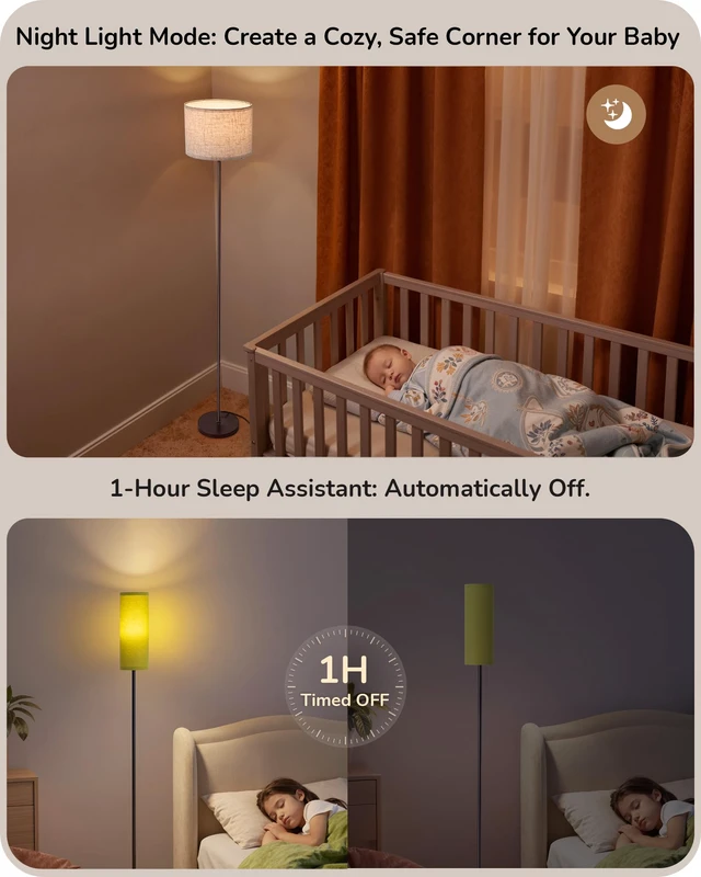 Alt view image 6 of 7 - 2 Lampshades Modern Floor Lamps for Living Room Green 63.7", Remote Control, Foot Switch, 2700-6000K Dimmable, 9W Bulb Included, Minimalist Standing Lamp for Bedroom, Office