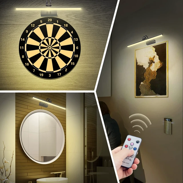 Alt view image 4 of 7 - Art Light,5000mAh Cordless Picture Light,20" Gallery Light,Black Rechargeable Photo Lights,Remote Timer and Dimmer Wall Sconces for Painting,Display,Frame,Room Decor