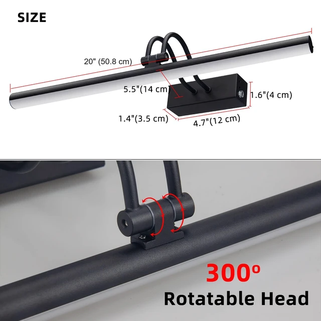 Alt view image 7 of 7 - Art Light,5000mAh Cordless Picture Light,20" Gallery Light,Black Rechargeable Photo Lights,Remote Timer and Dimmer Wall Sconces for Painting,Display,Frame,Room Decor