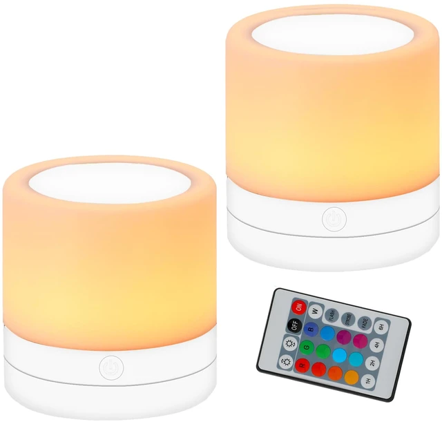 Main image of Nursery Night Light for Kids, USB Rechargeable Small Desk Lamp,13 RGB Colors & 4 Brightness & 1 Remote, Touch Bedside Cordless Table Lamp, Portable Night Lamp for Bedroom Living Room (2 Pack White)