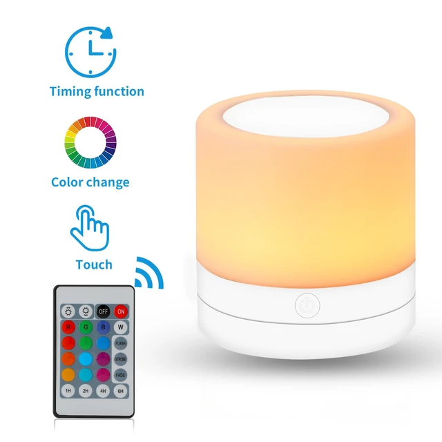 Alt view image 3 of 7 - Nursery Night Light for Kids, USB Rechargeable Small Desk Lamp,13 RGB Colors & 4 Brightness & 1 Remote, Touch Bedside Cordless Table Lamp, Portable Night Lamp for Bedroom Living Room (2 Pack White)