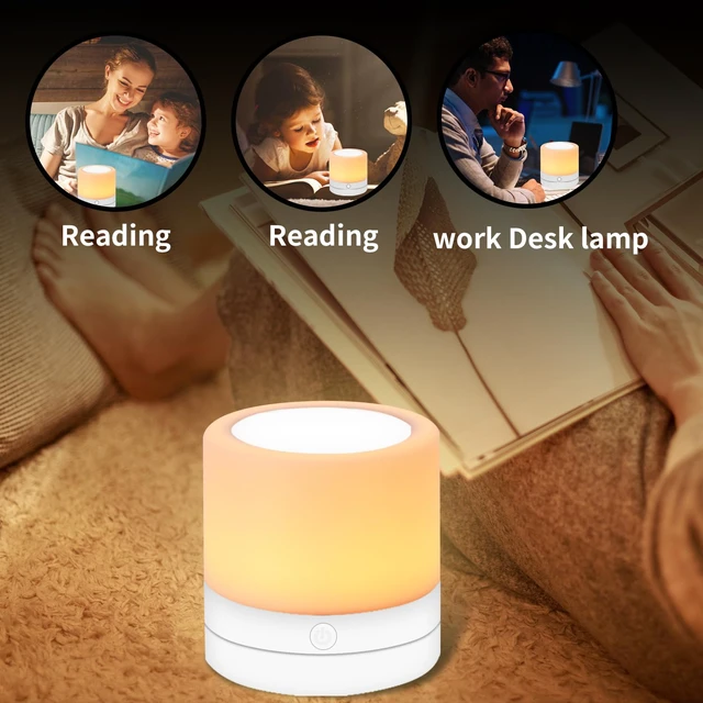 Alt view image 4 of 7 - Nursery Night Light for Kids, USB Rechargeable Small Desk Lamp,13 RGB Colors & 4 Brightness & 1 Remote, Touch Bedside Cordless Table Lamp, Portable Night Lamp for Bedroom Living Room (2 Pack White)
