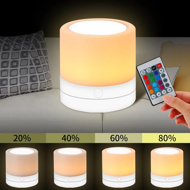 Alt view image 5 of 7 - Nursery Night Light for Kids, USB Rechargeable Small Desk Lamp,13 RGB Colors & 4 Brightness & 1 Remote, Touch Bedside Cordless Table Lamp, Portable Night Lamp for Bedroom Living Room (2 Pack White)