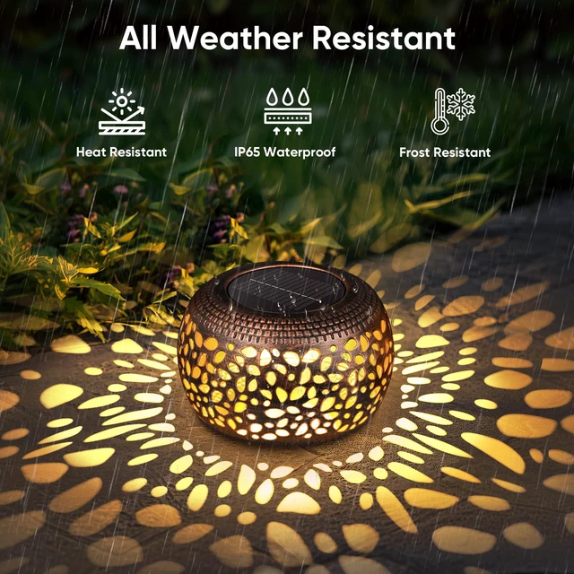 Alt view image 4 of 7 - Solar Lanterns Outdoor Waterproof: 2 Pack Red Copper Metal Garden Lights IP65 Hollow Out Vintage Table Solar Lights, 2 Lighting Modes, 600mAh Battery, Patio Yard Decor, Gardening Gifts for Friends