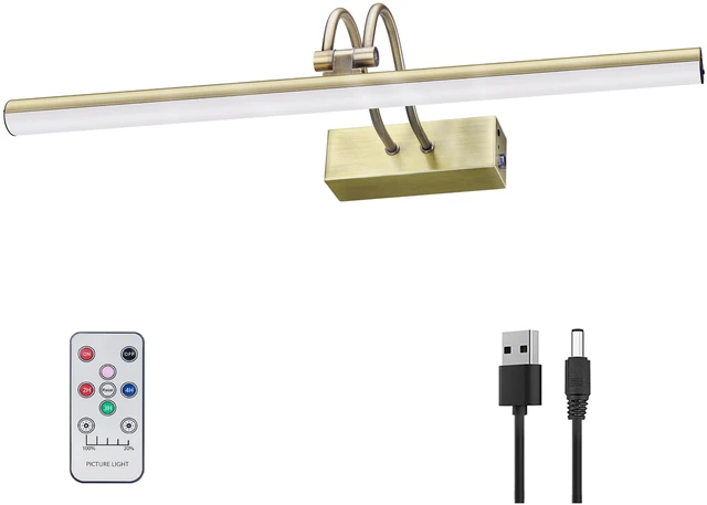 Main image of Picture Lights,Battery Wall Light,20" Art Light,Antique Brass 5000mAh Rechargeable Photo Lights,Remote Timer and Dimmer Gallery Light for Painting,Display,Frame,Room Decor