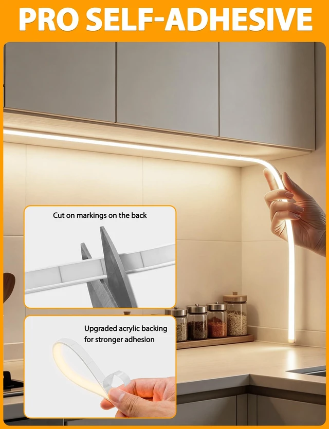 Alt view image 4 of 7 - COB LED Strip Lights, Natural White Dimmable with Remote, 32.8ft Self-Adhesive, Waterproof, Cuttable, 24V, Flexible, Silicone, 4000K, Neon Tape for Bedroom, Kitchen, Cabinet, TV 10 mm Width