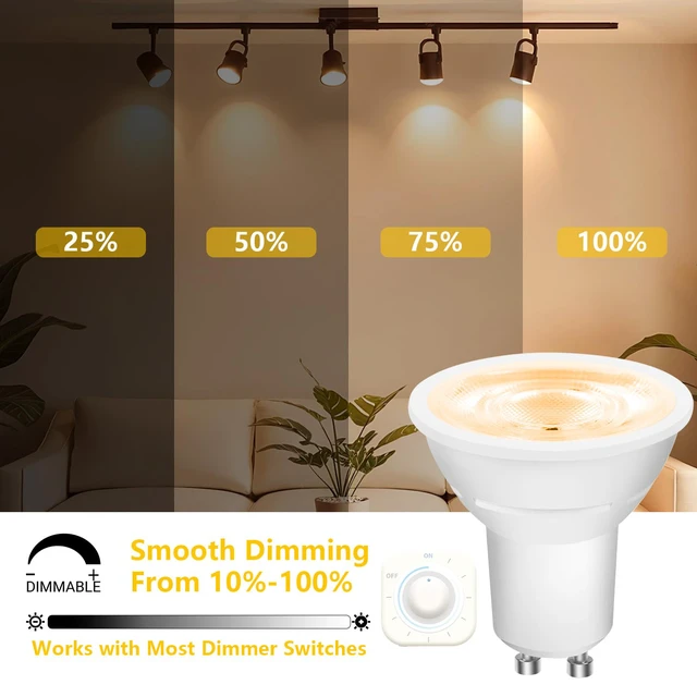 Alt view image 3 of 7 - GU10 LED Light Bulbs, Dimmable GU10 Bulb Replacement for Track Lighting, 5.5w Equivalent 50W, 500 LM Warm White 2700K, MR16 LED Bulb for Kitchen, Range Hood, Living Room, 24 Pack