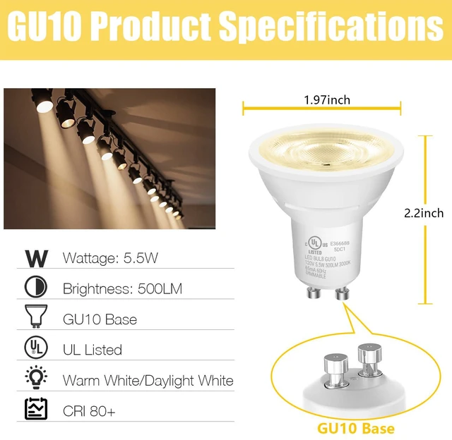 Alt view image 2 of 7 - GU10 LED Light Bulbs, Dimmable GU10 Bulb Replacement for Track Lighting, 5.5w Equivalent 50W, 500 LM Soft White 3000K, MR16 LED Bulb for Kitchen, Range Hood, Living Room, 24 Pack