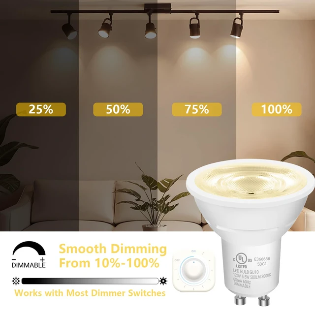 Alt view image 3 of 7 - GU10 LED Light Bulbs, Dimmable GU10 Bulb Replacement for Track Lighting, 5.5w Equivalent 50W, 500 LM Soft White 3000K, MR16 LED Bulb for Kitchen, Range Hood, Living Room, 24 Pack