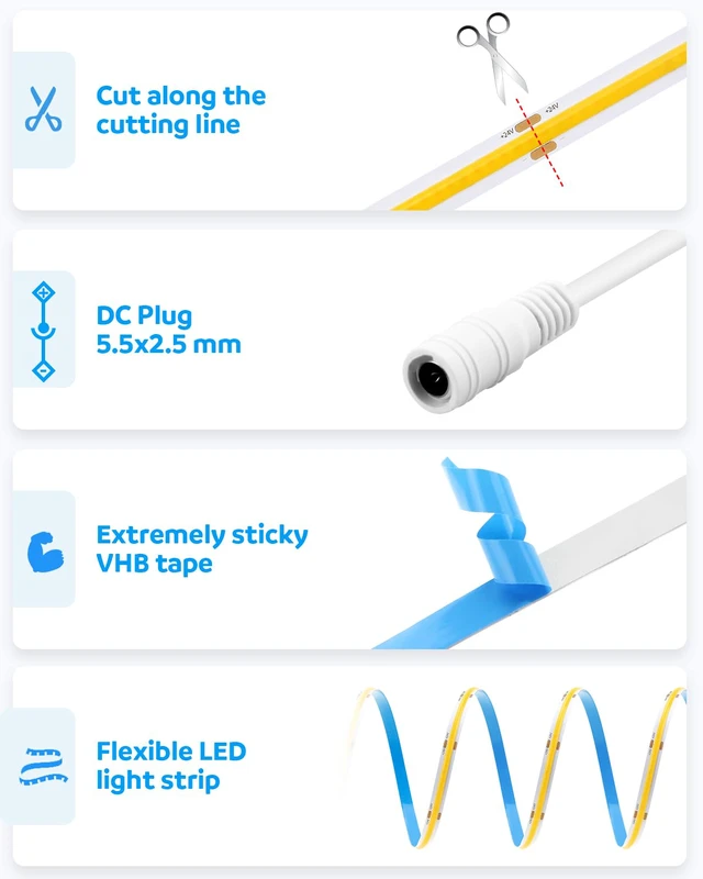 Alt view image 3 of 6 - COB Led Strip Lights 24V 50FT Led Rope Lights for Bedroom Warm White 3000K 320Leds/m CRI85+ Flexible LED Tape Lighting for Party Home Indoor Decor 15M (Power Supply & LED Dimmer Not Included)