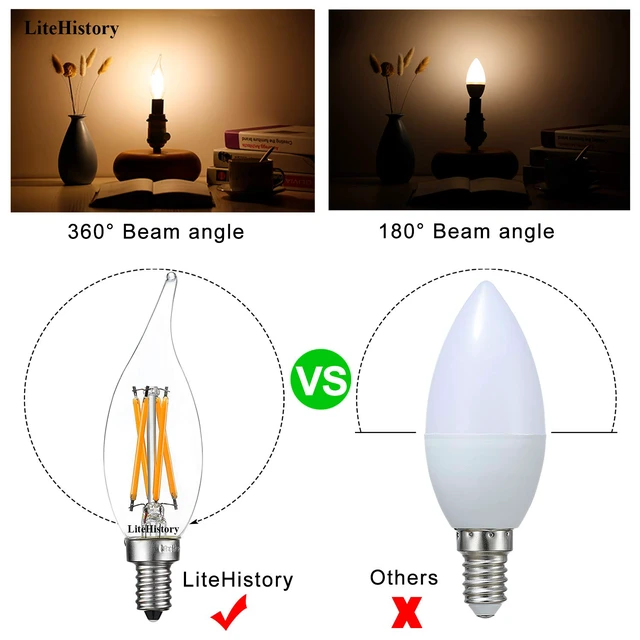 Alt view image 3 of 7 - CA10 E12 Led Bulb,Soft White Light Bulbs,Dimmable,2700K,Clear 6W=60w Light Bulbs,600lm,AC120V,ETL,No flicker,CA11,E12 Candelabra Bulb 60 watt for Chandelier,Ceiling Fan light bulbs,12Pack