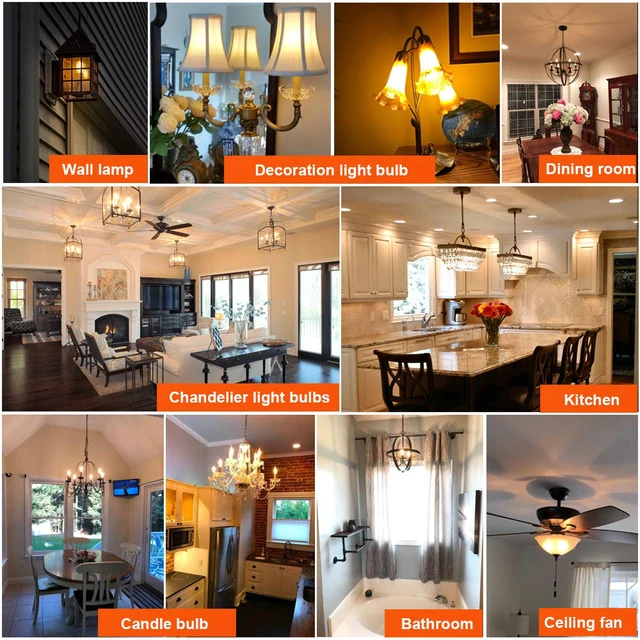 Alt view image 7 of 7 - CA10 E12 Led Bulb,Soft White Light Bulbs,Dimmable,2700K,Clear 6W=60w Light Bulbs,600lm,AC120V,ETL,No flicker,CA11,E12 Candelabra Bulb 60 watt for Chandelier,Ceiling Fan light bulbs,12Pack