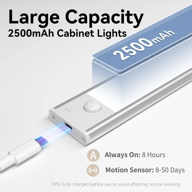 Alt view image 2 of 7 - 12 inch Under Cabinet Lighting 2500 mAh Closet Lights 3 Color Temps Magnetic Motion Activated, Rechargeable Closet Lights Battery Operated Wireless Dimmable Under Counter Lights, 4 Pack