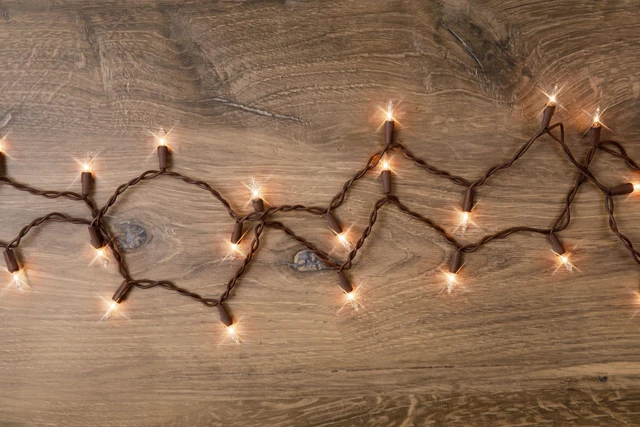 Alt view image 7 of 7 - 100 Clear Incandescent Christmas String Lights Brown Wire Cord