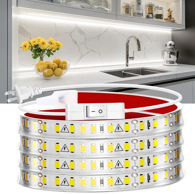 Main image of Under Cabinet Strip Lighting Plug in 96in, Ultra Bright Small LED Light Bar, 6000K Cool White, 110V-120V Wired Lights for Kitchen Cabinet, Counter, Workbench, Desk, Closet, Shelf, Indoor