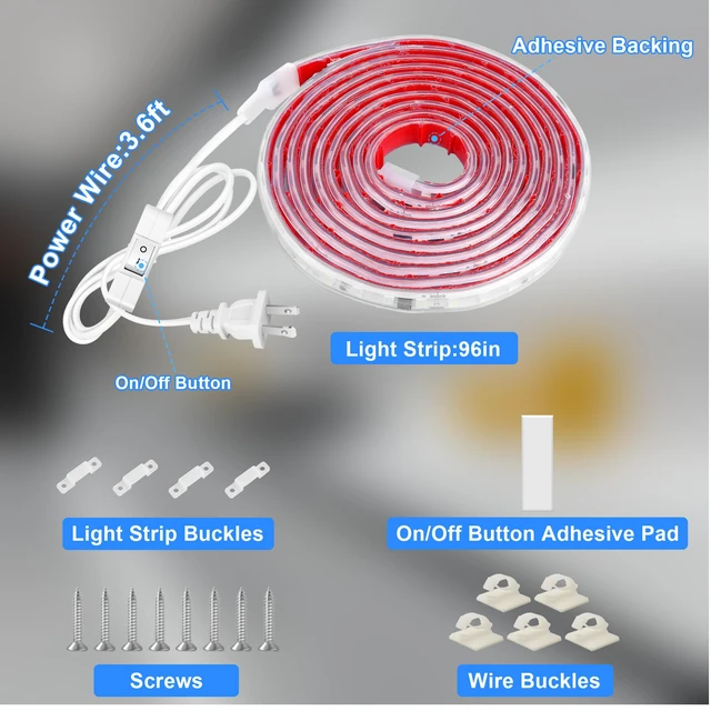 Alt view image 5 of 7 - Under Cabinet Strip Lighting Plug in 96in, Ultra Bright Small LED Light Bar, 6000K Cool White, 110V-120V Wired Lights for Kitchen Cabinet, Counter, Workbench, Desk, Closet, Shelf, Indoor