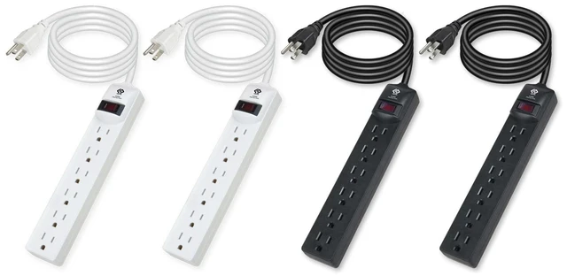 Main image of Surge Protector Power Strip, 6 outlets, 4FT Extension Cord, 500J Surge Protected, UL Listed, Wall Mountable.4 Pack, 2 White and 2 Black