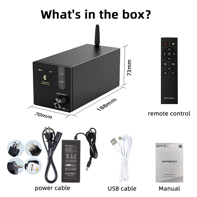 Alt view image 2 of 7 - SA300 HiFi Digital Amplifier, Infineon's MA12070 Chip Class D Power Amp, RCA USB Bluetooth 5.0 APTX Input, Multiple EQ Modes with Remote Control (Black)