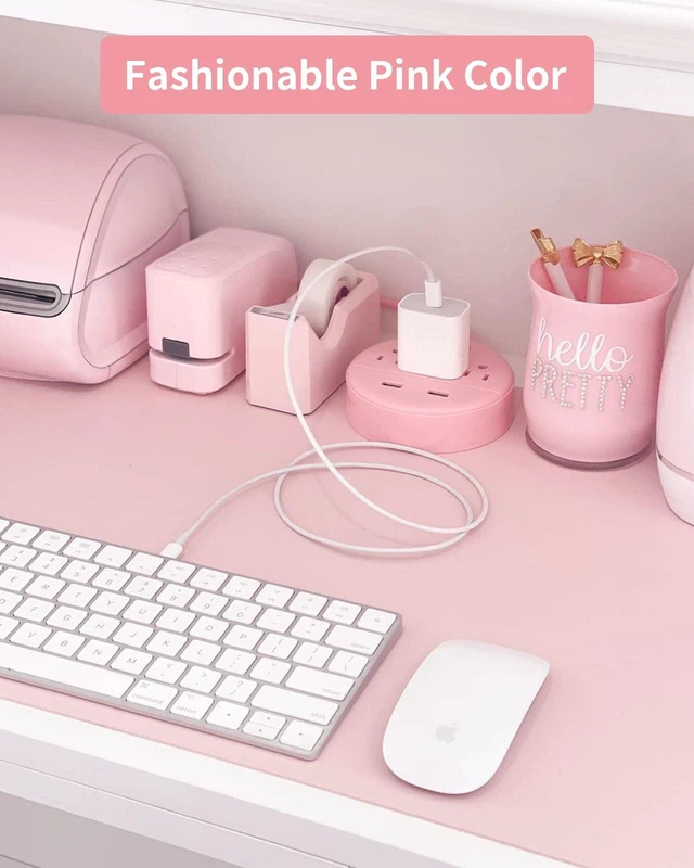 Alt view image 2 of 7 - 10 ft Long Extension Cord Power Strip with USB, Pink Charging Station with 3 Outlet and 2 USB, Travel Power Strip Flat Plug, Wall Mount for Home Office Dorm Room and Cruise Ship, ETL Listed