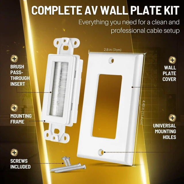 Alt view image 6 of 7 - Brush Wall Plate (5 Pack) - Single Gang Cable Entry Access Brush Bristles Style Strap Opening Port Insert Socket Wiring Plug Jack Decorative Face Cover Outlet Mount Panel (White)