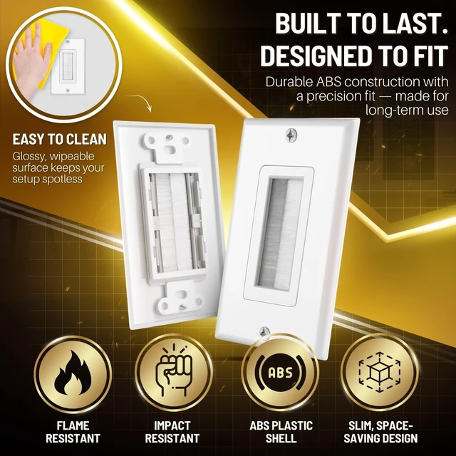 Alt view image 3 of 7 - Brush Wall Plate (5 Pack) - Single Gang Cable Entry Access Brush Bristles Style Strap Opening Port Insert Socket Wiring Plug Jack Decorative Face Cover Outlet Mount Panel (White)