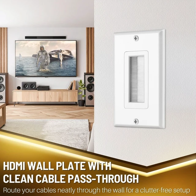 Alt view image 2 of 7 - Brush Wall Plate (5 Pack) - Single Gang Cable Entry Access Brush Bristles Style Strap Opening Port Insert Socket Wiring Plug Jack Decorative Face Cover Outlet Mount Panel (White)