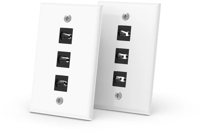 Main image of MPO Fiber Keystone Wall Plate, Single Gang 3-Port Panel, 2-Pack Designed for MPO Fiber Cable Installation, Enables Clean In-Wall Routing for Detachable Fiber Systems