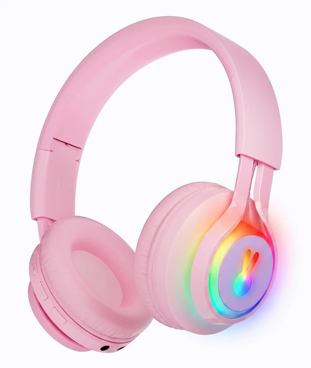 Main image of LED Bunny Kids Bluetooth Headphones, Over Ear Wired & Wireless Headset Pink 85dB Volume Limited, Built-in Mic, Lightweight Bluetooth and Wired Headphones for Kids Toddler Girls Ipad Tablet PC Airplane