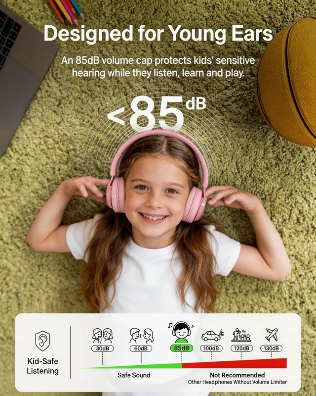 Alt view image 3 of 7 - LED Bunny Kids Bluetooth Headphones, Over Ear Wired & Wireless Headset Pink 85dB Volume Limited, Built-in Mic, Lightweight Bluetooth and Wired Headphones for Kids Toddler Girls Ipad Tablet PC Airplane