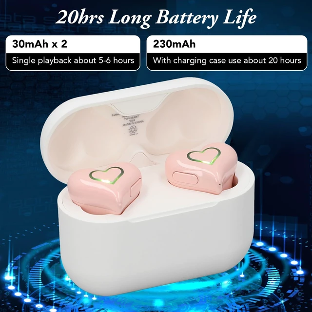 Alt view image 4 of 7 - Upgraded Heart Shaped Earbuds with Light, Earbuds Stylish Luminous with Charging Case, Noise Cancelling HiFi Stereo Sound BT5.3 Earphones, Gifts for Girls Friends
