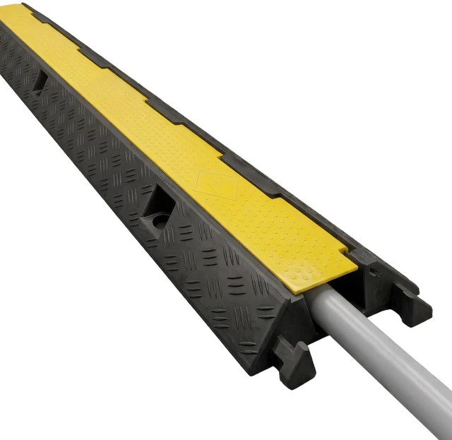 Main image of Cable Protector 1 Channel 2.75" x 2" Traffic Hose and Wire Cover Rubber Black Base with Yellow Lid (3 Feet) 5,000 lbs/axle - Pack of 2