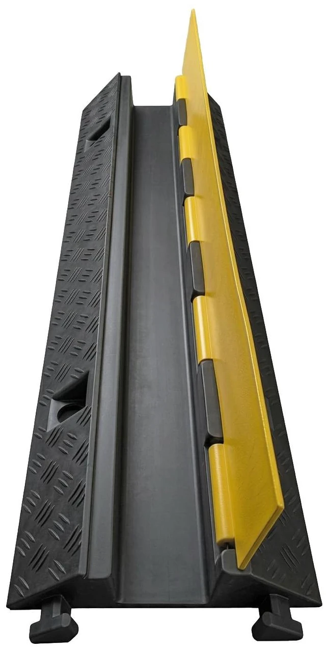 Alt view image 2 of 6 - Cable Protector 1 Channel 2.75" x 2" Traffic Hose and Wire Cover Rubber Black Base with Yellow Lid (3 Feet) 5,000 lbs/axle - Pack of 2