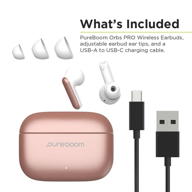 Alt view image 6 of 6 - PureBoom Orbs Pro, Noise Cancelling Wireless Earbuds, Bluetooth Fast Charging, ANC Hi-Res Sound, Deep Clear Bass, Hands Free Calling, In-Ear Earphones, Stereo Earbuds for iPhone & Android