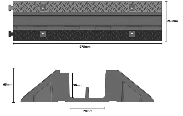 Alt view image 3 of 6 - Cable Protector 1 Channel 2.75" x 2" Traffic Hose and Wire Cover Rubber Black Base with Yellow Lid (3 Feet) 5,000 lbs/axle - Pack of 2