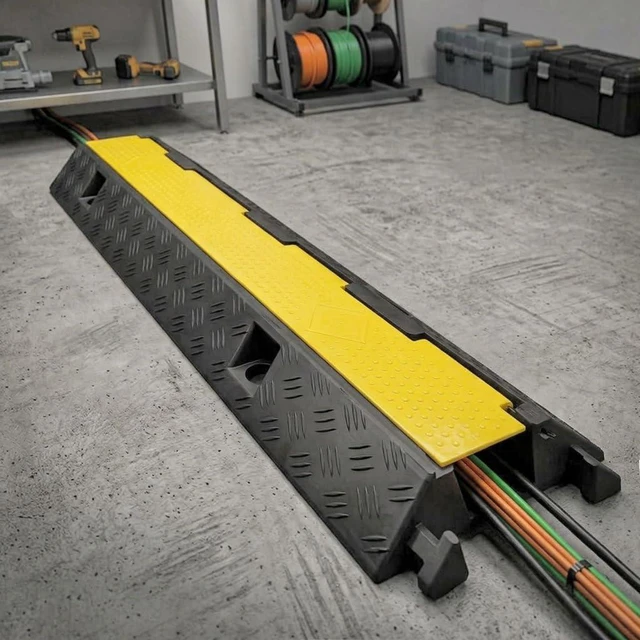 Alt view image 5 of 6 - Cable Protector 1 Channel 2.75" x 2" Traffic Hose and Wire Cover Rubber Black Base with Yellow Lid (3 Feet) 5,000 lbs/axle - Pack of 2