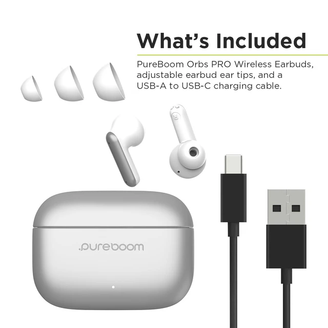 Alt view image 6 of 6 - PureBoom Orbs Pro, Noise Cancelling Wireless Earbuds, Bluetooth Fast Charging, ANC Hi-Res Sound, Deep Clear Bass, Hands Free Calling, In-Ear Earphones, Stereo Earbuds for iPhone & Android