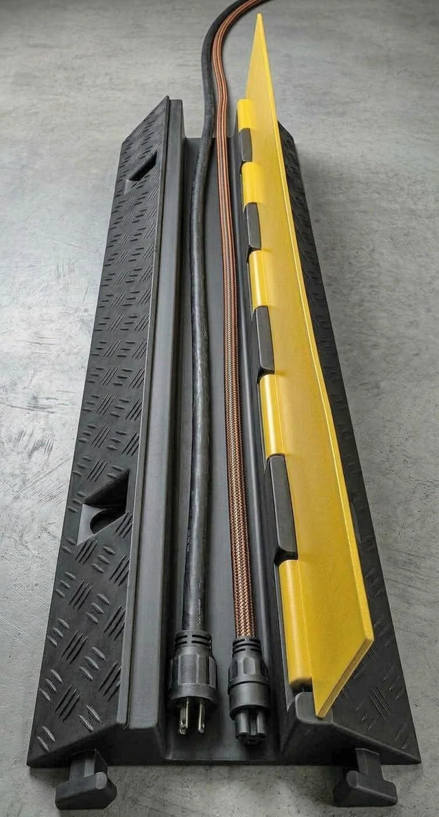 Alt view image 6 of 6 - Cable Protector 1 Channel 2.75" x 2" Traffic Hose and Wire Cover Rubber Black Base with Yellow Lid (3 Feet) 5,000 lbs/axle - Pack of 2