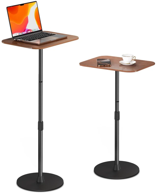 Main image of Adjustable Laptop Floor Stand & Portable Standing Desk - Height Adjustable Mobile Table up to 37.8", Bedside Laptop Table, Sofa Desk with Sturdy Metal Base & Wooden Top