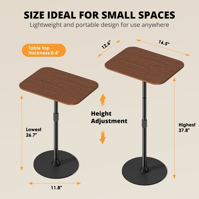 Alt view image 3 of 6 - Adjustable Laptop Floor Stand & Portable Standing Desk - Height Adjustable Mobile Table up to 37.8", Bedside Laptop Table, Sofa Desk with Sturdy Metal Base & Wooden Top