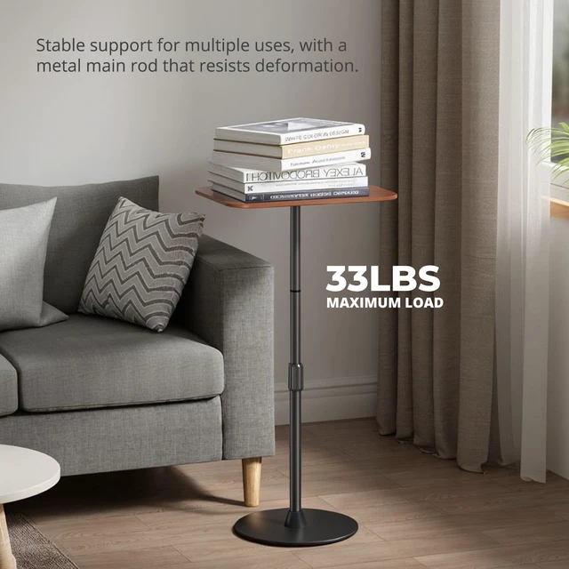Alt view image 5 of 6 - Adjustable Laptop Floor Stand & Portable Standing Desk - Height Adjustable Mobile Table up to 37.8", Bedside Laptop Table, Sofa Desk with Sturdy Metal Base & Wooden Top