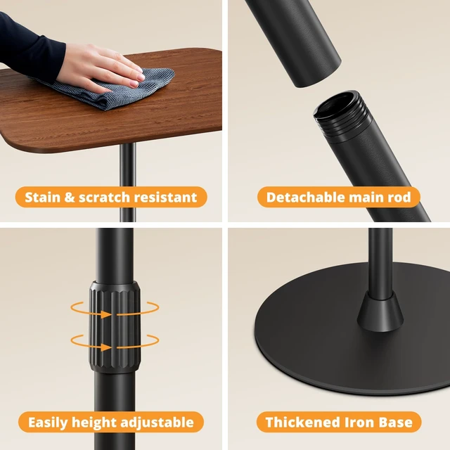 Alt view image 4 of 6 - Adjustable Laptop Floor Stand & Portable Standing Desk - Height Adjustable Mobile Table up to 37.8", Bedside Laptop Table, Sofa Desk with Sturdy Metal Base & Wooden Top