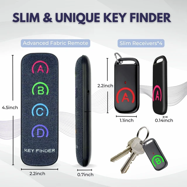 Alt view image 2 of 7 - Key Finder Locator with 4 Receivers, New Fabric Wireless Slim RF Key Wallet Remote Finder, Item Locator with 80dB Loud Sound and 131ft Working Range, Key Tracker, Keychain Key Finder