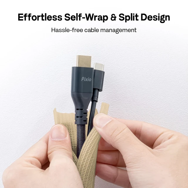 Alt view image 5 of 6 - 10FT Tubing Cable Sleeve Beige 1/2 inch Flexible Cable Management Sleeve for PC, Gaming, TV & Office, Wire Organizer for Desk Cable Cleanup