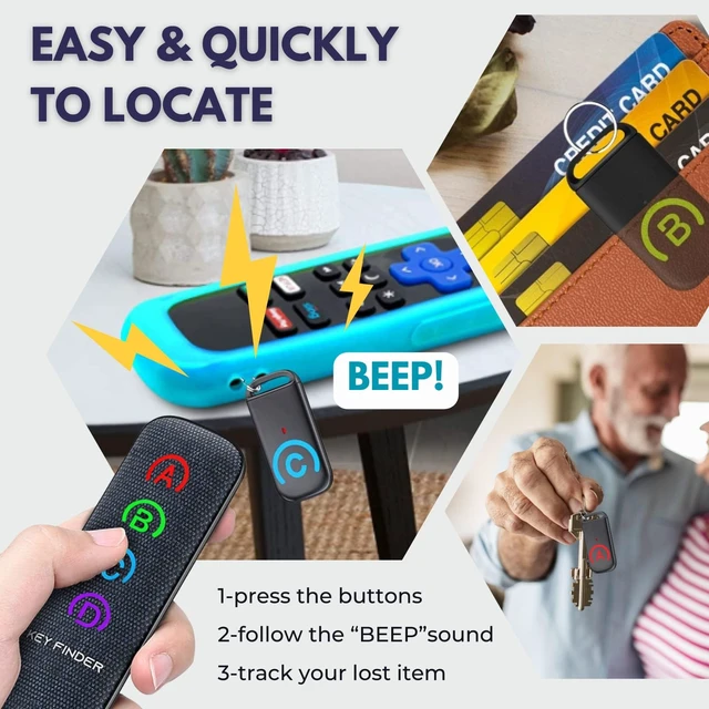 Alt view image 3 of 7 - Key Finder Locator with 4 Receivers, New Fabric Wireless Slim RF Key Wallet Remote Finder, Item Locator with 80dB Loud Sound and 131ft Working Range, Key Tracker, Keychain Key Finder