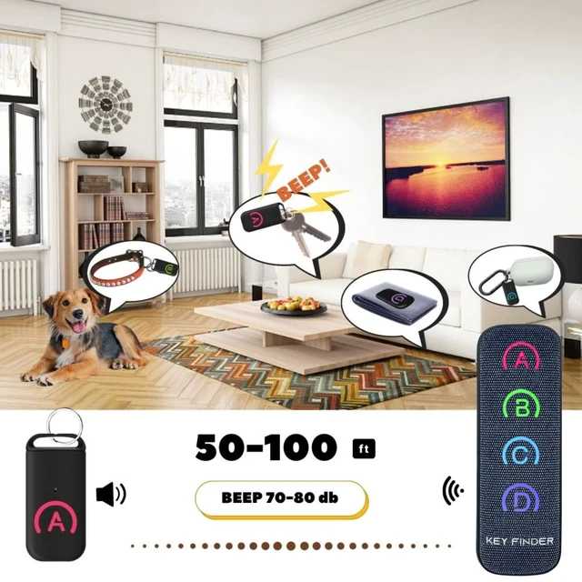 Alt view image 5 of 7 - Key Finder Locator with 4 Receivers, New Fabric Wireless Slim RF Key Wallet Remote Finder, Item Locator with 80dB Loud Sound and 131ft Working Range, Key Tracker, Keychain Key Finder
