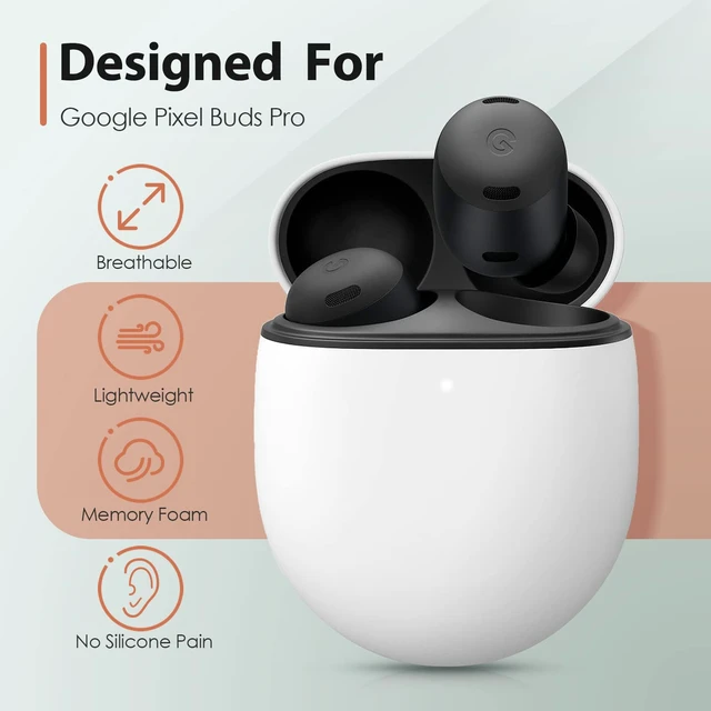 Alt view image 2 of 7 - Memory Foam Tips for Google Pixel Buds Pro 1/2 & Pixel Buds 2a, Anti-Slip Replacement Ear Tips for Google True Wireless EarphonesFit in The Charging Case, Noise Cancellation, 3 Pairs (SML, Black)