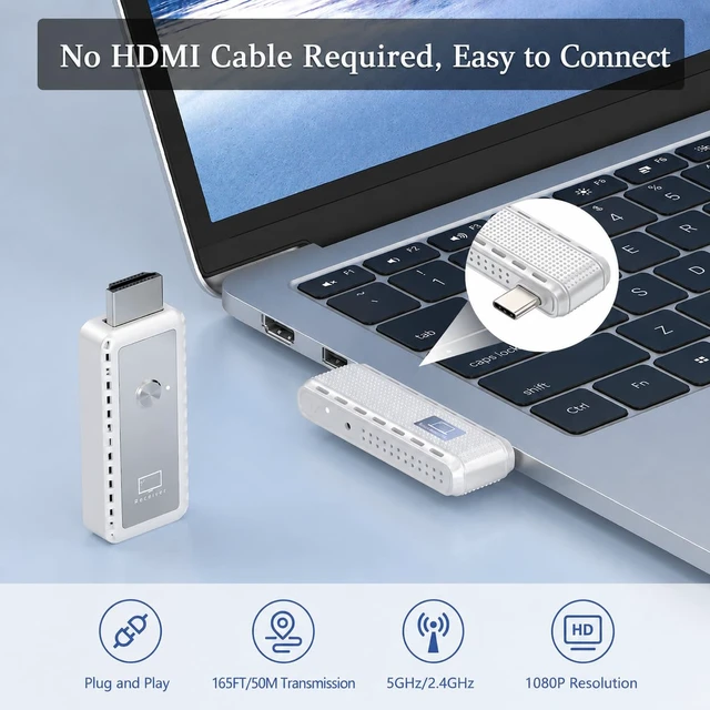 Alt view image 7 of 7 - USB-C Wireless HDMI Transmitter and Receiver for Laptop, MacBook, Phone Plug & Play 164FT Range 4K Decode 1080P@60Hz Stream Video Audio to Monitor/TV for Home Theater/Meetings/Classroom