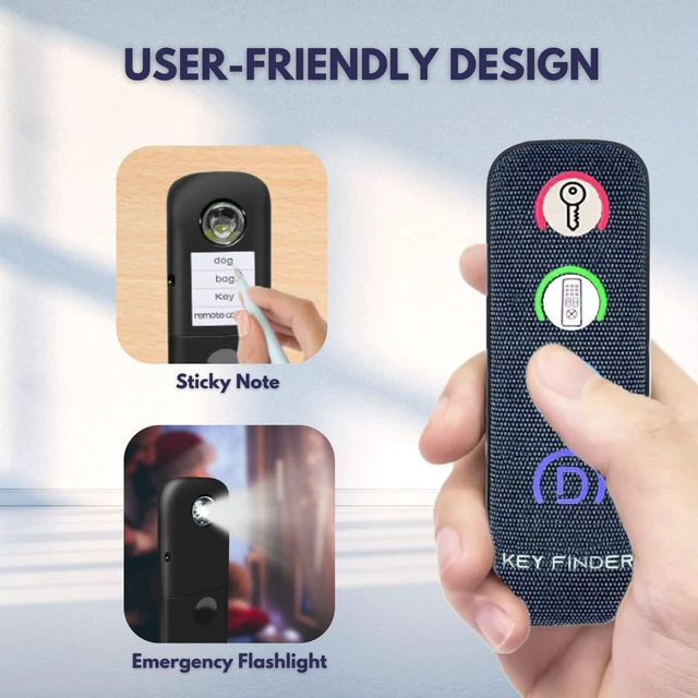 Alt view image 7 of 7 - Key Finder Locator with 4 Receivers, New Fabric Wireless Slim RF Key Wallet Remote Finder, Item Locator with 80dB Loud Sound and 131ft Working Range, Key Tracker, Keychain Key Finder
